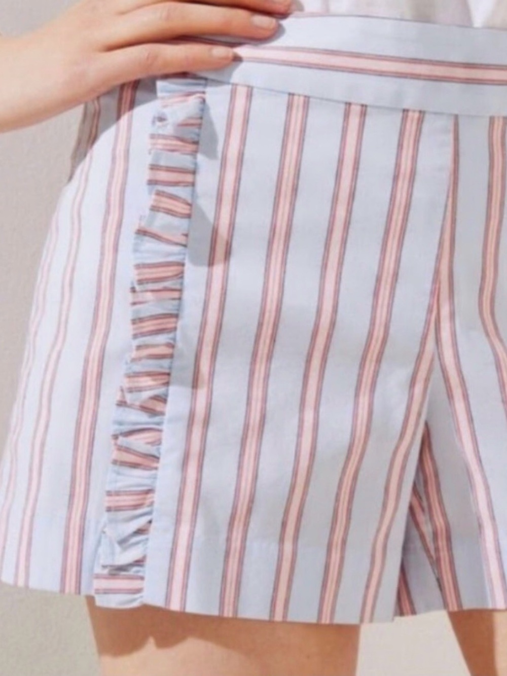 Loft - Light Blue and Pink Striped Ruffle Trim Shorts